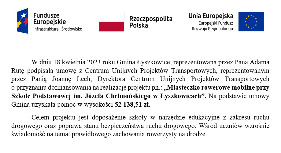 Miasteczko rowerowe mobilne przy Szkole Podstawowej im. Józefa Chełmońskiego w Łyszkowicach