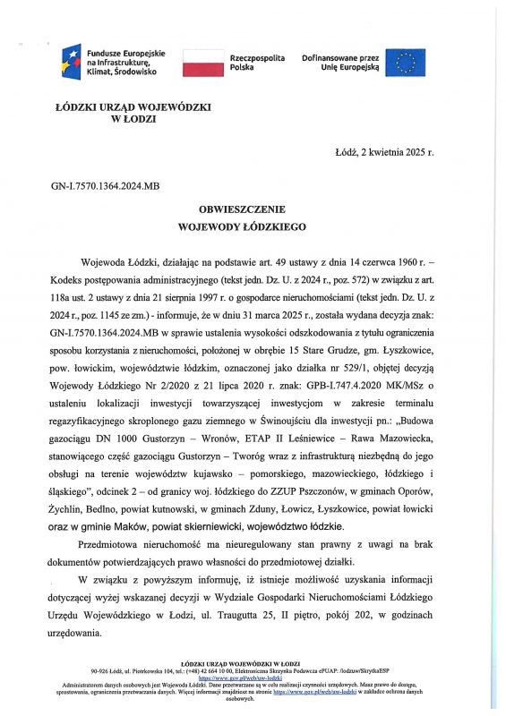 Obwieszczenie Wojewody Łódzkiego
