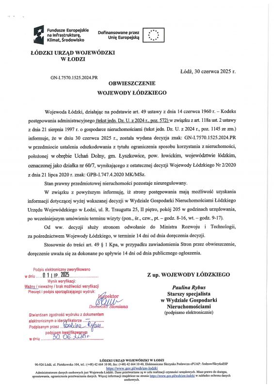 Obwieszczenie Wojewody Łódzkiego 30.06.25