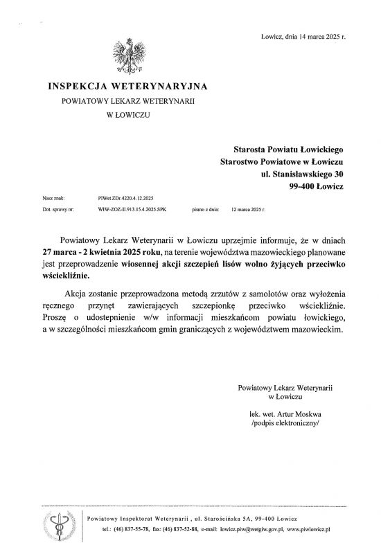 Informacja o wiosennej akcji szczepień
