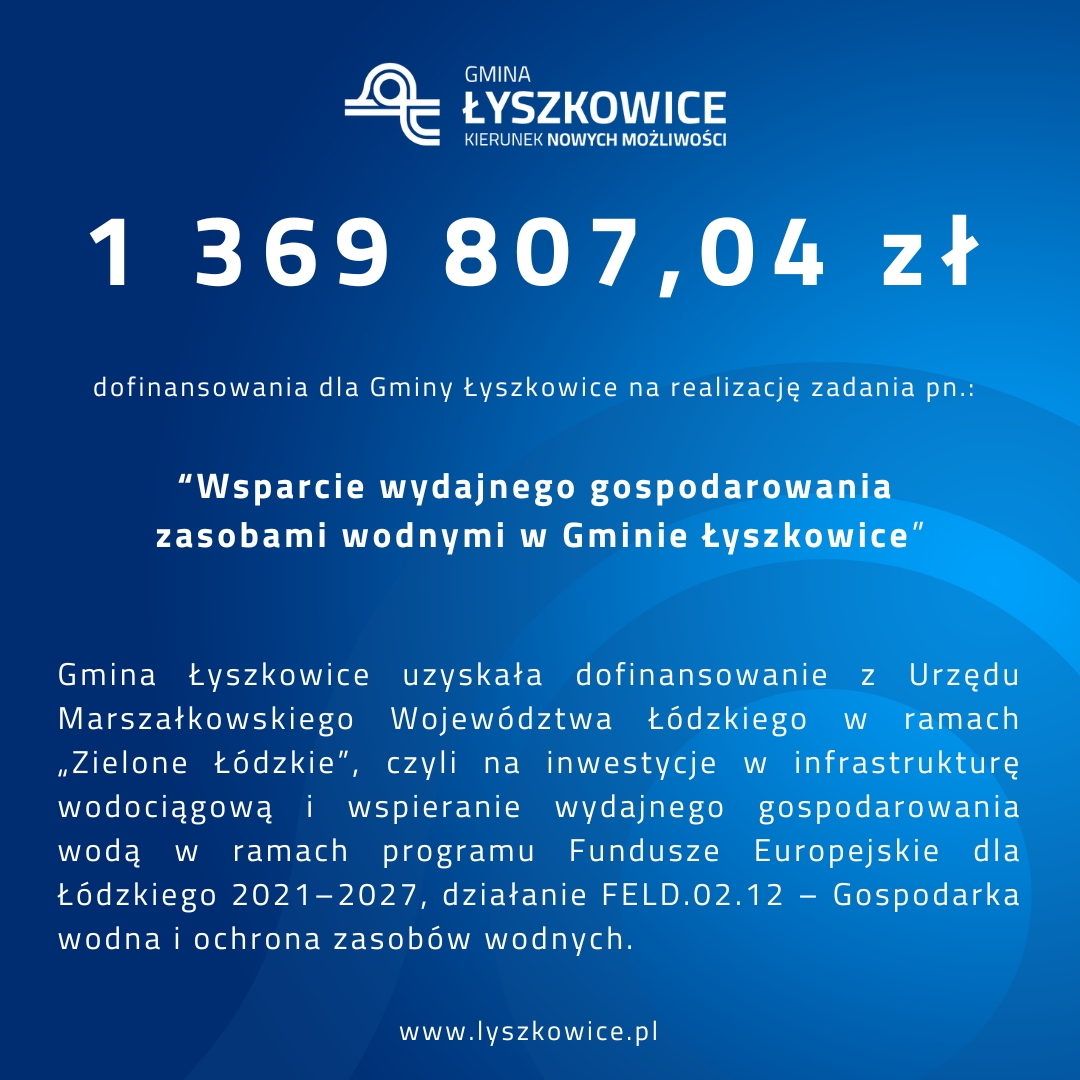 „Wsparcie wydajnego gospodarowania zasobami wodnymi w Gminie Łyszkowice”