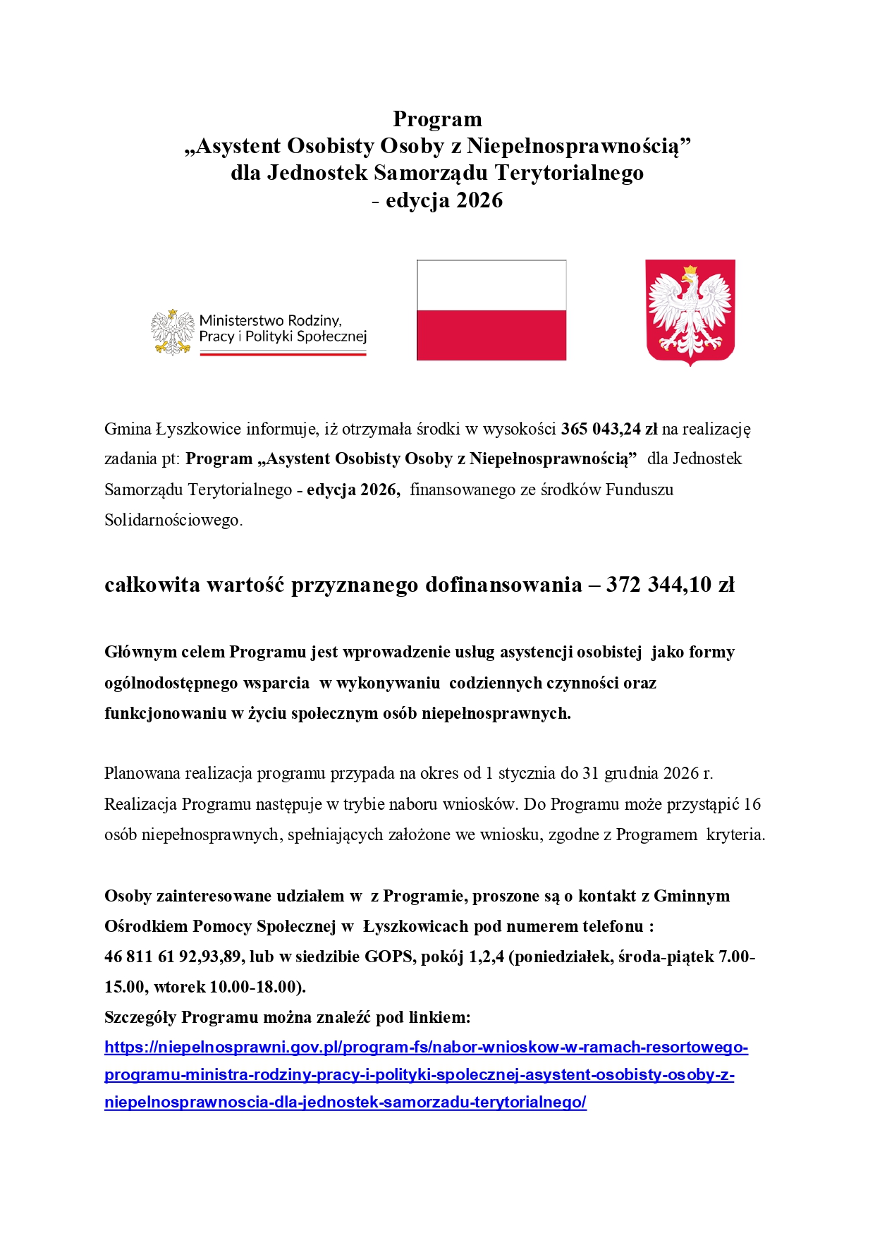 „Asystent Osobisty Osoby z Niepełnosprawnością” dla Jednostek Samorządu Terytorialnego – edycja 2026