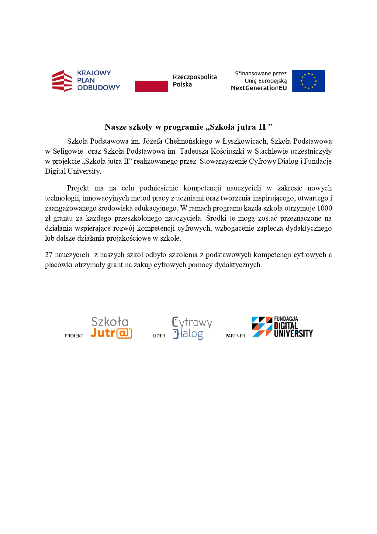 PROGRAM „SZKOŁA JUTRA II”