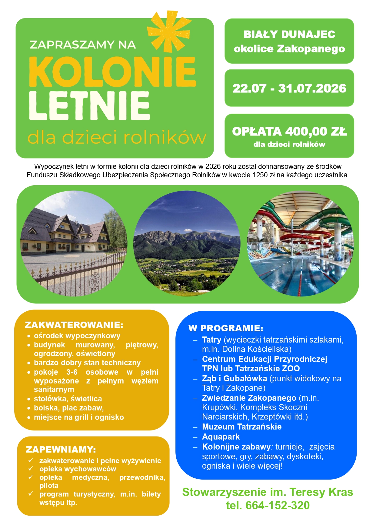 KOLONIE LETNIE DLA DZIECI ROLNIKÓW