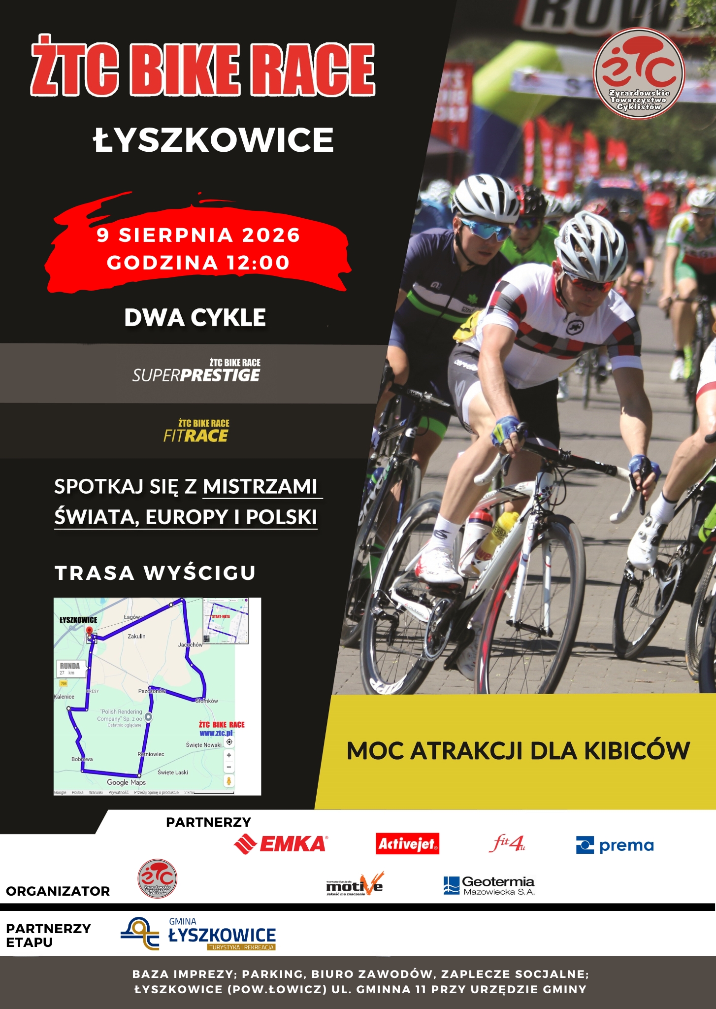WYŚCIG KOLARSKI „ŻTC BIKE RACE 2026” W DNIU 09.08.2026 R. – ZMIANA ORGANIZACJI RUCHU NA TERENIE GMINY ŁYSZKOWICE !!!
